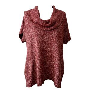 Maurices Cowl Neck Burgundy Marled Knit Short Sleeve Cottagecore Mauve Sweater 2